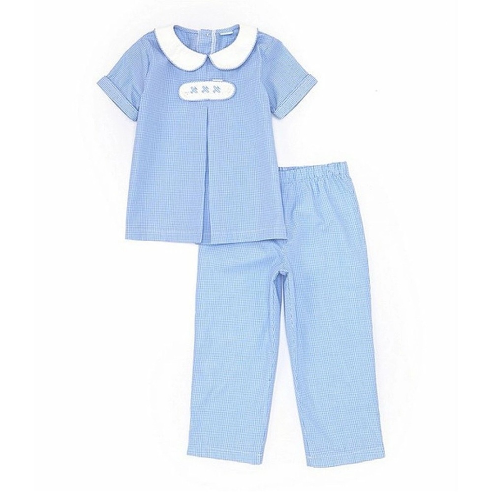 Edgehill Collection Little Boys' Peter Pan Cap Sleeve Tab Pants Set - Blue